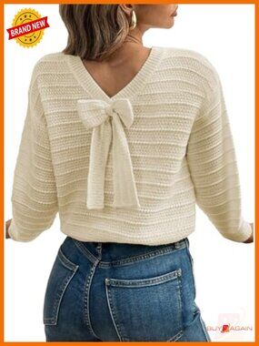 Womens Bow Sweater Back Bow Knot Knit Pullover Fall Outfit